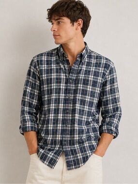 Christopher Hayes Men’s Blue Plaid Button Down Shirt Size 16.5 34/35 EUC Soft